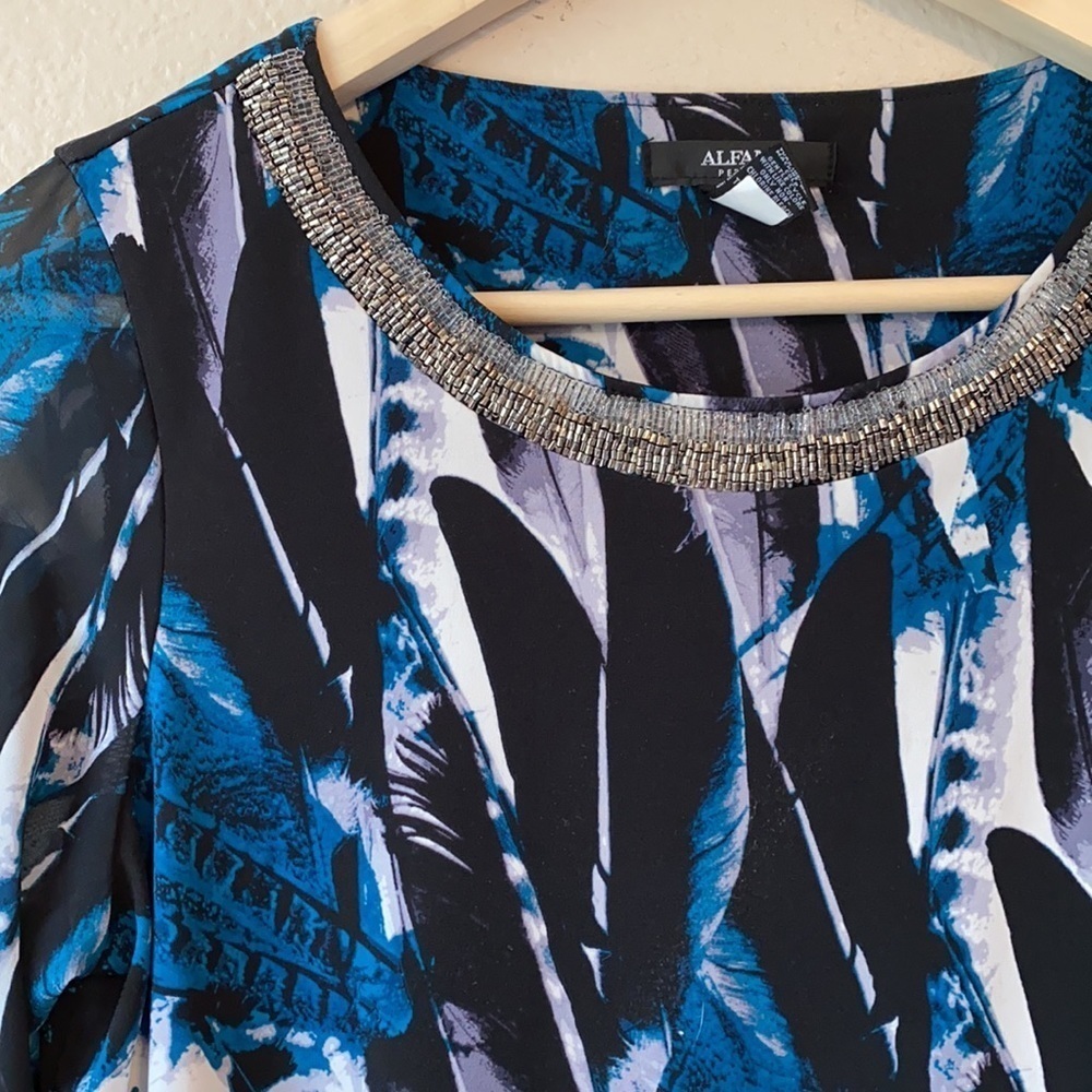 Alfani Teal Feathered Blouse sz S Petite - Picture 2 of 8